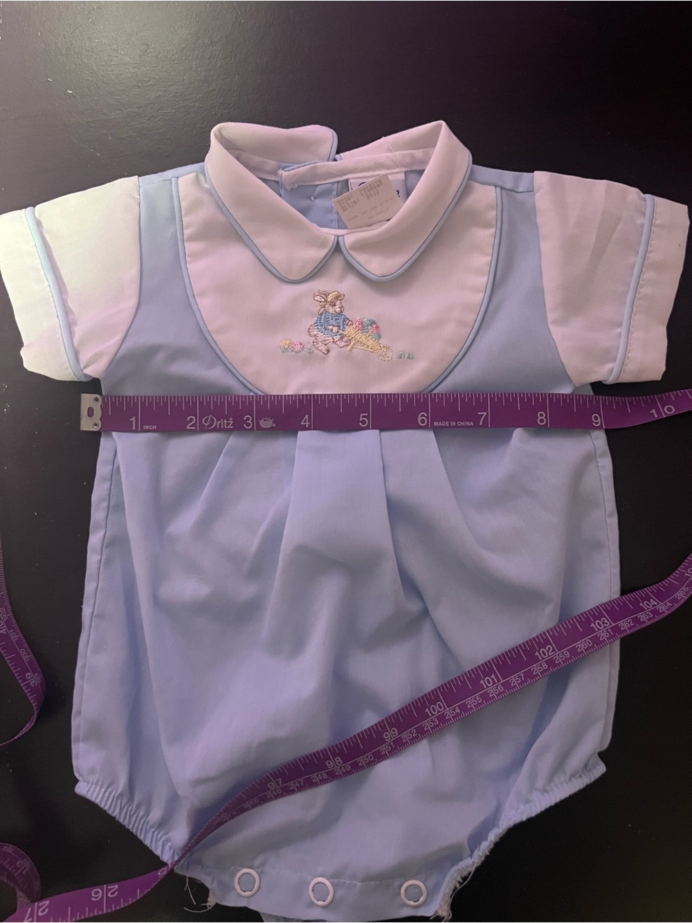 Vintage Bryan Baby One Piece 0-3 Months Blue Rabbit Baby Romper Embroidered - Picture 5 of 6